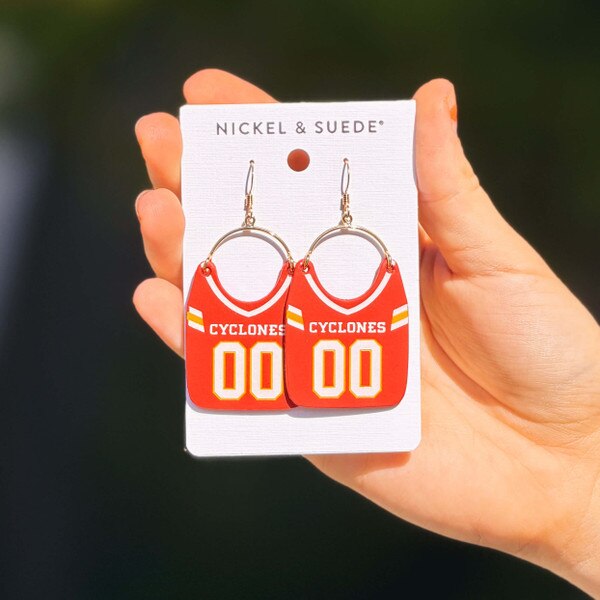 Cyclones Cardinal Football Jersey Gold Earrings